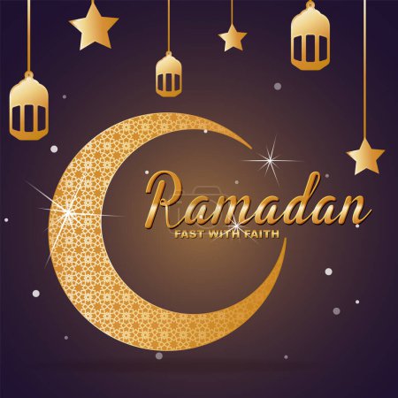 Ilustración de Cartel de Ramadán Kareem con ilustración de elementos islámicos tradicionales - Imagen libre de derechos