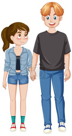 Ilustración de Una pareja de adolescentes sosteniendo las manos juntas ilustración - Imagen libre de derechos