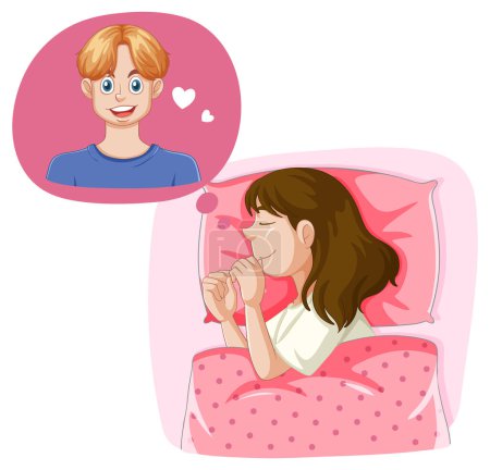 Ilustración de Pubertad chica soñando con su novio ilustración - Imagen libre de derechos
