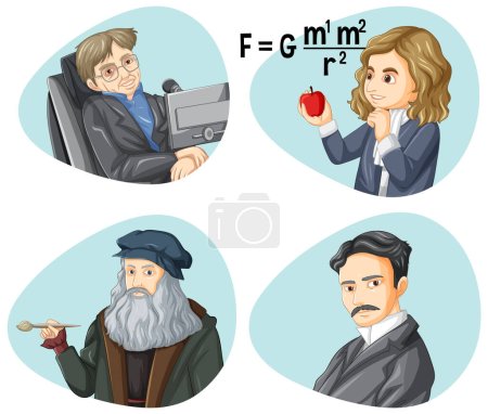 Téléchargez les illustrations : Illustration d'un ensemble de personnages célèbres de la science - en licence libre de droit
