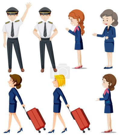 Cabin Crew Characters Vector Collection illustration