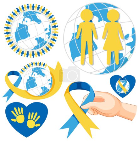 Téléchargez les photos : Illustration des symboles et icônes de sensibilisation au syndrome de Down - en image libre de droit