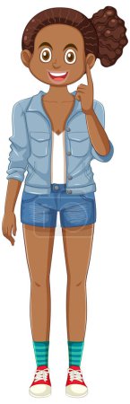 Illustration for African American Teenage Girl Thinking with Pointing Finger illustration - Royalty Free Image