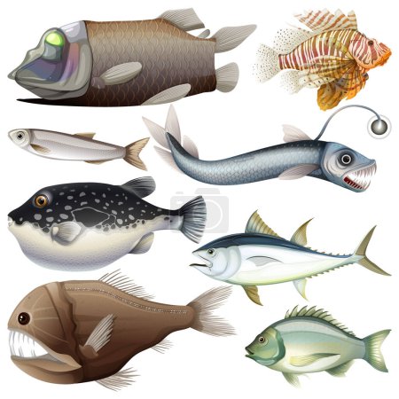 Ilustración de Ilustración del conjunto de vectores de criaturas submarinas de aguas profundas - Imagen libre de derechos