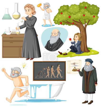 Téléchargez les illustrations : Illustration d'un ensemble de personnages célèbres de la science - en licence libre de droit
