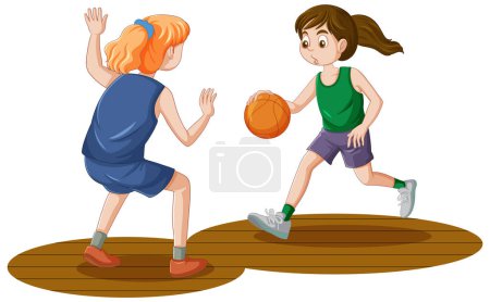 Téléchargez les illustrations : Puberty Girl Jouer au basket illustration - en licence libre de droit