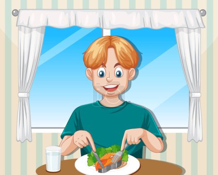 Illustration for Teenage Boy Having Meal on the Table illustration - Royalty Free Image