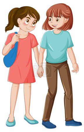 Illustration for Two Puberty Girls as Friends illustration - Royalty Free Image