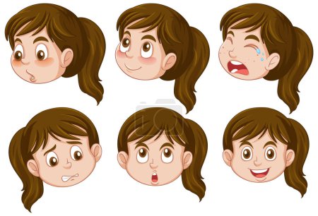 Ilustración de Pubertad chica diferente expresión facial colección ilustración - Imagen libre de derechos