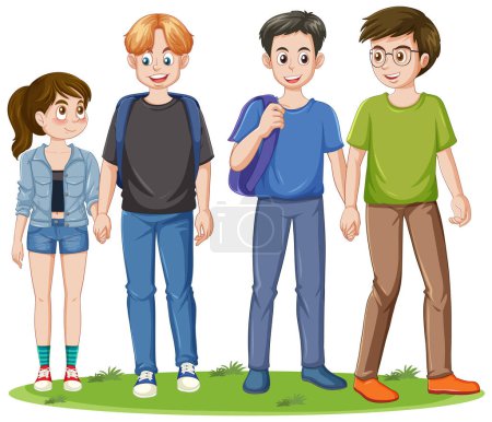 Téléchargez les illustrations : Illustration Multi Ethnic Teenage Friendship Group - en licence libre de droit