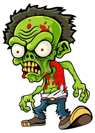 Ilustración de Un zombi verde espeluznante en ilustración de estilo de dibujos animados - Imagen libre de derechos