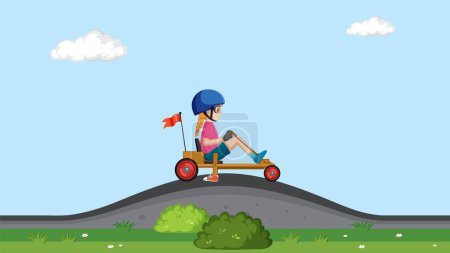 Illustration for Girl riding Billy cart on outdoor scene illustration - Royalty Free Image