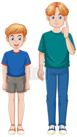 Illustration for Two Boys Different Ages and Heights illustration - Royalty Free Image