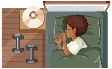 Téléchargez les illustrations : Adolescent garçon sommeil sur lit illustration - en licence libre de droit