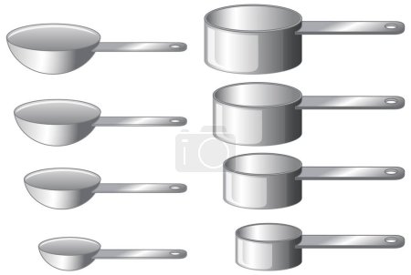 Téléchargez les illustrations : Ensemble de tasses et cuillères à mesurer pour la cuisson et la cuisson illustration - en licence libre de droit