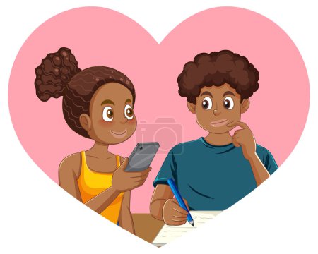 Illustration for Teenage Couple in Love Forming Heart Shape illustration - Royalty Free Image