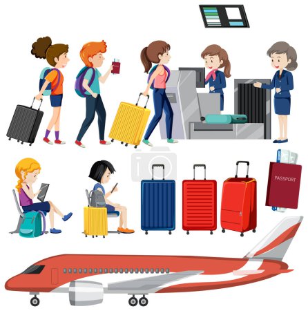 Illustration for Airport element and people vector set illustration - Royalty Free Image