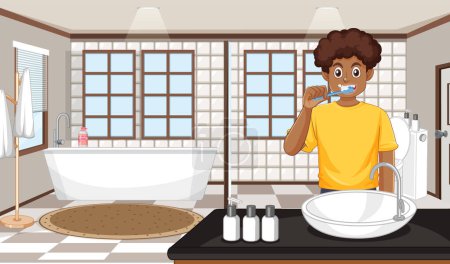 Illustration for A male teen brushing teeth illustration - Royalty Free Image