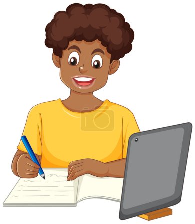 Illustration for Teenage Boy Doing Homework illustration - Royalty Free Image