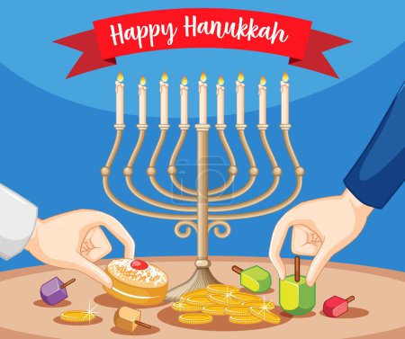 Téléchargez les illustrations : Happy Hanukkah Banner Illustration de design - en licence libre de droit
