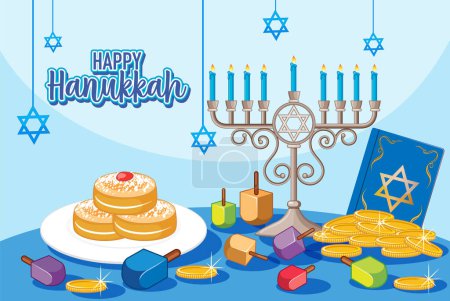 Téléchargez les illustrations : Happy Hanukkah Banner Illustration de design - en licence libre de droit