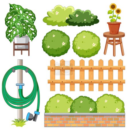 Téléchargez les illustrations : Ensemble d'illustration d'éléments végétaux de jardin - en licence libre de droit
