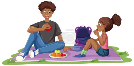 Ilustración de Pareja adolescente disfrutando de un picnic romántico ilustración - Imagen libre de derechos