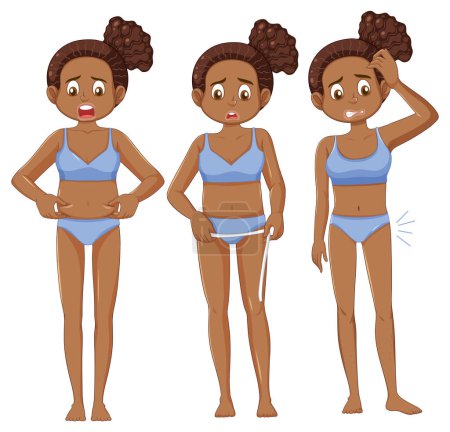 Ilustración de Conjunto de mujeres adolescentes se preocupan por la ilustración del peso corporal - Imagen libre de derechos