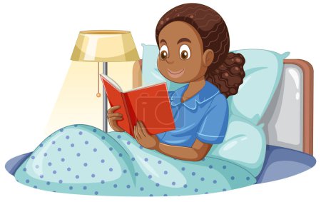 Téléchargez les illustrations : Fille lecture livre sur lit illustration - en licence libre de droit