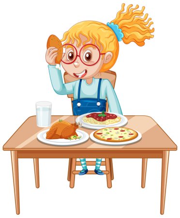 Illustration for Happy Girl Enjoying Meal illustration - Royalty Free Image
