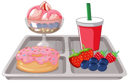 Téléchargez les illustrations : Dessert sucré sur plateau Illustration vectorielle - en licence libre de droit