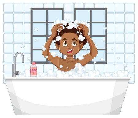 Illustration for A male teen taking a bath illustration - Royalty Free Image