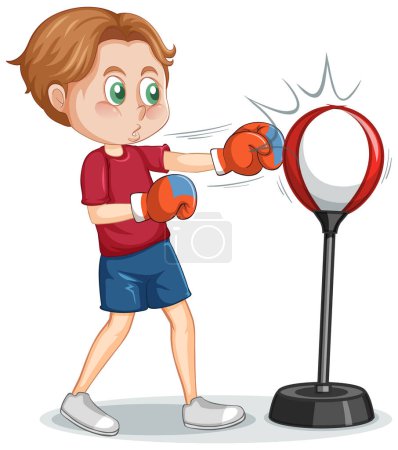 Ilustración de Un niño y saco de boxeo con ilustración de pie - Imagen libre de derechos