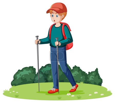 Illustration for A male teen hiking illustration - Royalty Free Image