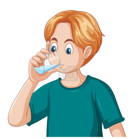 Teenage Boy Drinking Water from Glass illustration