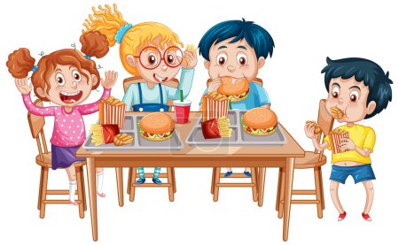 Téléchargez les illustrations : Enfants joyeux appréciant l'illustration de l'heure des repas - en licence libre de droit