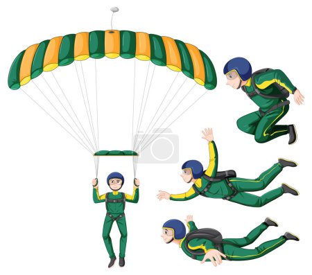 Illustration for Set of skydiving carteeon character illustration - Royalty Free Image