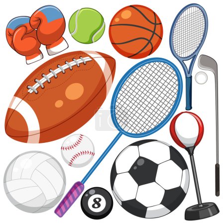 Téléchargez les illustrations : Collection d'objets sportifs en illustration vectorielle - en licence libre de droit