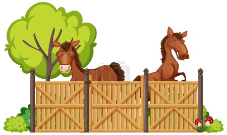 Téléchargez les illustrations : Cheval domestique en clôture Illustration vectorielle - en licence libre de droit
