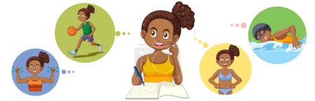 Illustration for African American Teenage Girl Thinking About Activity illustration - Royalty Free Image