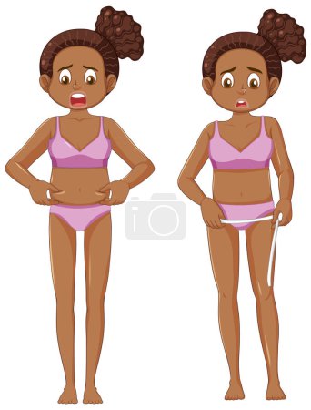 Illustration for African American Teen Girl Concerned About Wide Hips illustration - Royalty Free Image