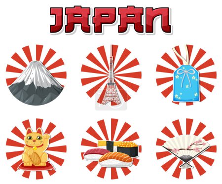 Téléchargez les illustrations : Éléments japonais tradition nation symbole illustration - en licence libre de droit