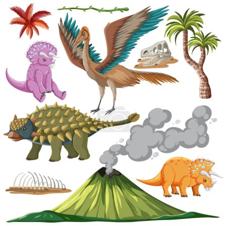 Téléchargez les illustrations : Illustration de la collection vectorielle Éléments dinosaures et nature - en licence libre de droit