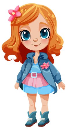 Ilustración de Adorable chica con ojos grandes y cabello naranja ilustración - Imagen libre de derechos