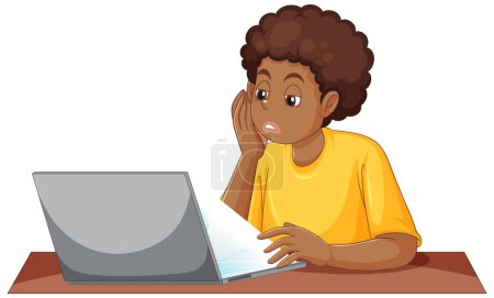 Illustration for Bored Teenage Boy Working on Laptop illustration - Royalty Free Image