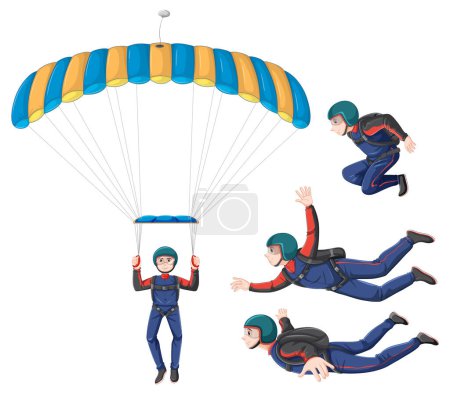 Téléchargez les illustrations : Jeu d'illustration de personnage cartéon parachutiste - en licence libre de droit