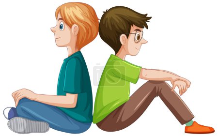 Téléchargez les illustrations : Deux adolescents assis dos à dos illustration - en licence libre de droit