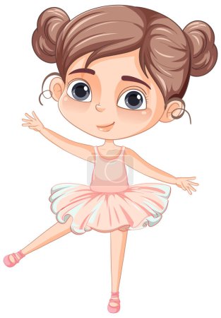 Téléchargez les illustrations : Mignon personnage de dessin animé fille avec illustration de tenue de ballet rose - en licence libre de droit