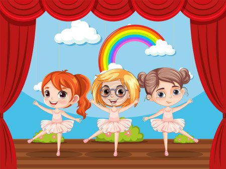 Téléchargez les illustrations : Danseuse de ballet mignonne jouant sur scène illustration - en licence libre de droit