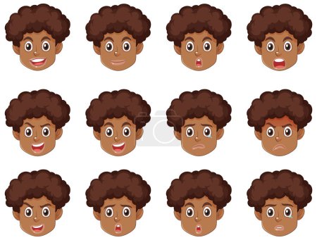 Téléchargez les illustrations : Expressions émotionnelles d'une illustration afro-américaine de Puberty Boy - en licence libre de droit